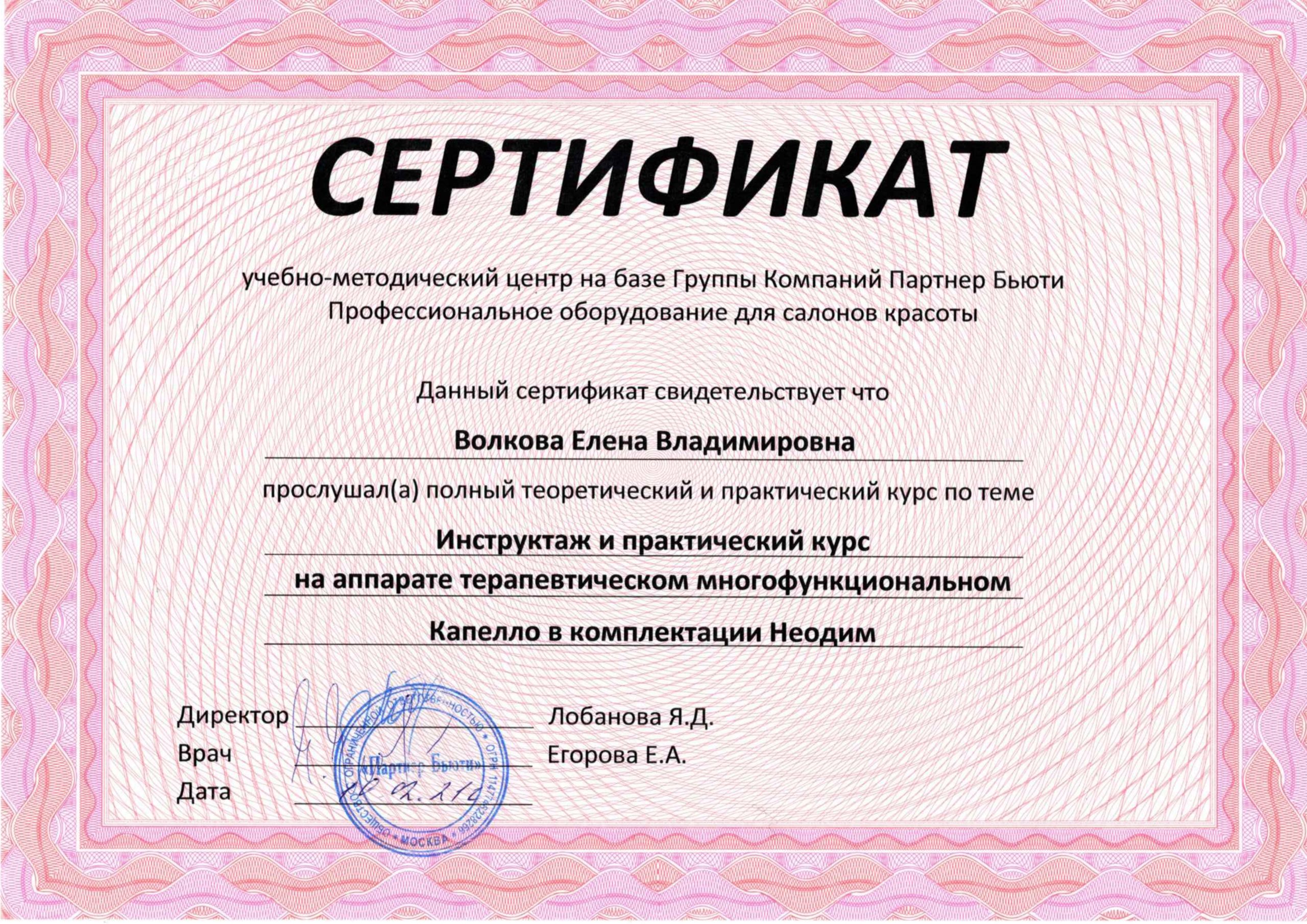 Сертификат Ильина 10